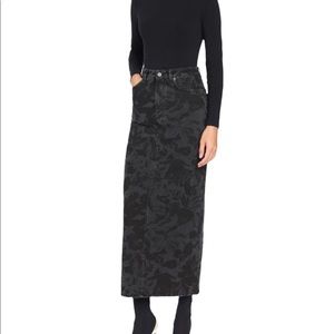 Authentic Balenciaga Denim Floral Black Skirt with Slit